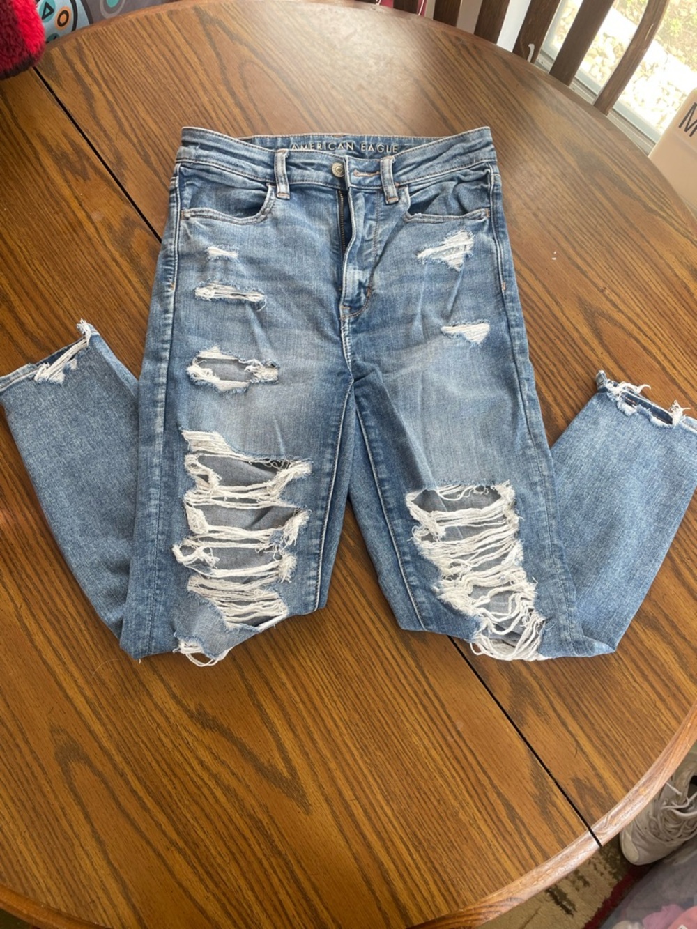 American Eagle Light Blue Denim Jeans with Floral Liner